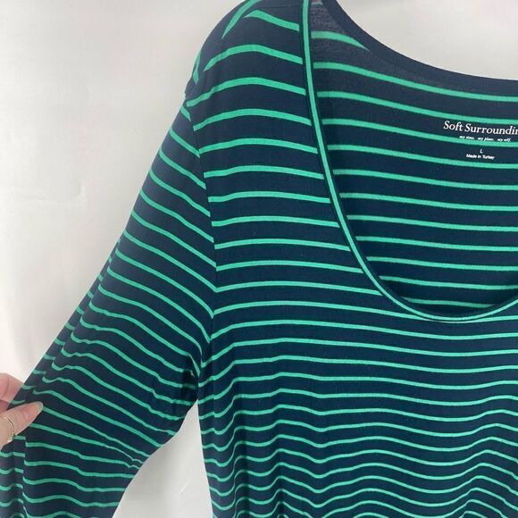 Soft Sorroundings Women's Striped tunic 3/4 Sleeve 2 Pockets Green navy blue Lar - Picture 9 of 12